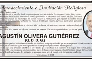 Agradecimiento e Invitación Religiosa por el Sr. Agustín Olivera Gutiérrez