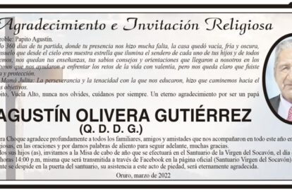 Agradecimiento e Invitación Religiosa por el Sr. Agustín Olivera Gutiérrez
