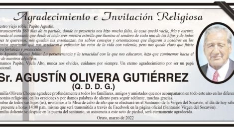 Agradecimiento e Invitación Religiosa por el Sr. Agustín Olivera Gutiérrez