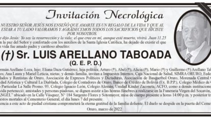 Invitación Necrológica para Luis Arellano Taboada