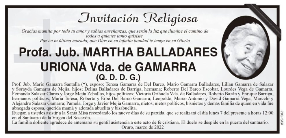 Obituario de Martha Balladares Uriona