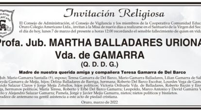 Invitación Religiosa para Martha Balladares Uriona