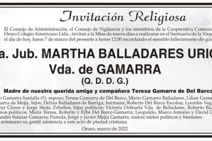 Invitación Religiosa para Martha Balladares Uriona