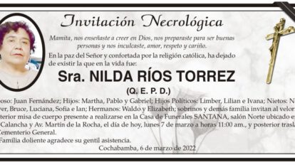 Invitación Necrológica de Nilda Ríos Torrez