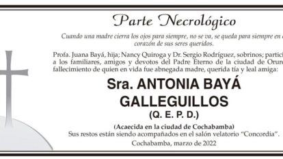 Necrológico de Antonia Bayá Galleguillos