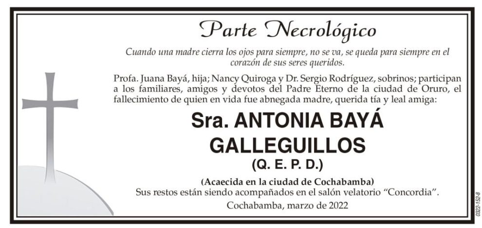 Necrológico de Antonia Bayá Galleguillos