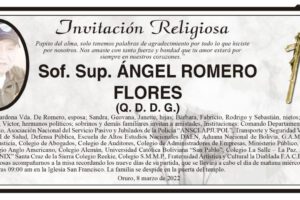 Invitación religiosa para la misa en memoria de Ángel Romero Flores