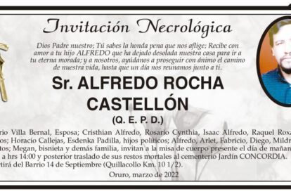 Invitación Necrológica: Sr. Alfredo Rocha Castellón (Q. E. P. D.)