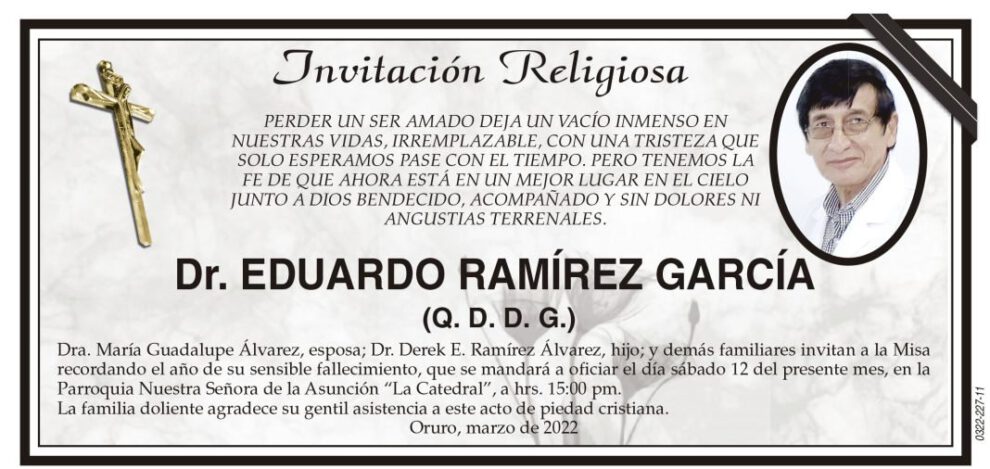 Invitación Religiosa para Dr. Eduardo Ramírez García
