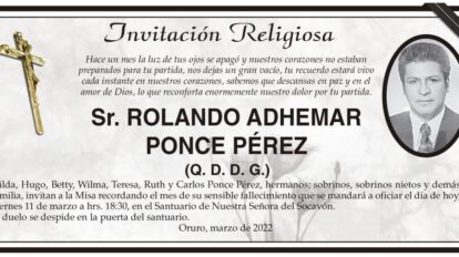 Invitación Religiosa para Rolando Adhemar Ponce Pérez