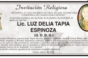 Invitación Religiosa para Lic. Luz Delia Tapia Espinoza