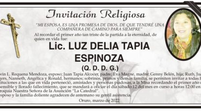 Invitación Religiosa para Lic. Luz Delia Tapia Espinoza