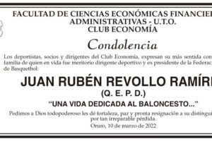 Condolencia por Juan Rubén Revollo Ramírez