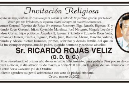 Invitación Religiosa para Ricardo Rojas Veliz