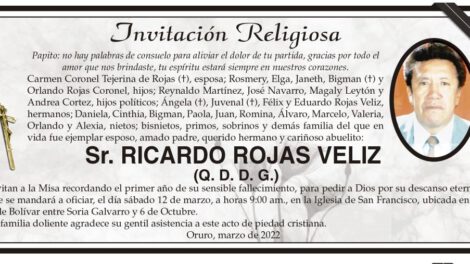 Invitación Religiosa para Ricardo Rojas Veliz