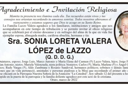 Agradecimiento e Invitación Religiosa por Sonia Loreta Valera López