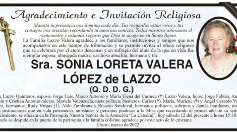 Agradecimiento e Invitación Religiosa por Sonia Loreta Valera López