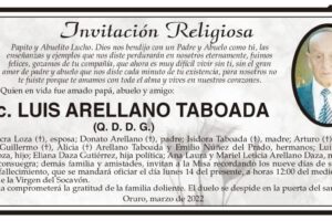 Lic. Luis Arellano Taboada, invitación religiosa y misa recordatoria