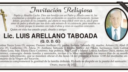 Lic. Luis Arellano Taboada, invitación religiosa y misa recordatoria