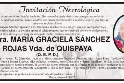 Invitación Necrológica María Graciela Sánchez Rojas