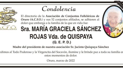 Condolencia por María Graciela Sánchez Rojas