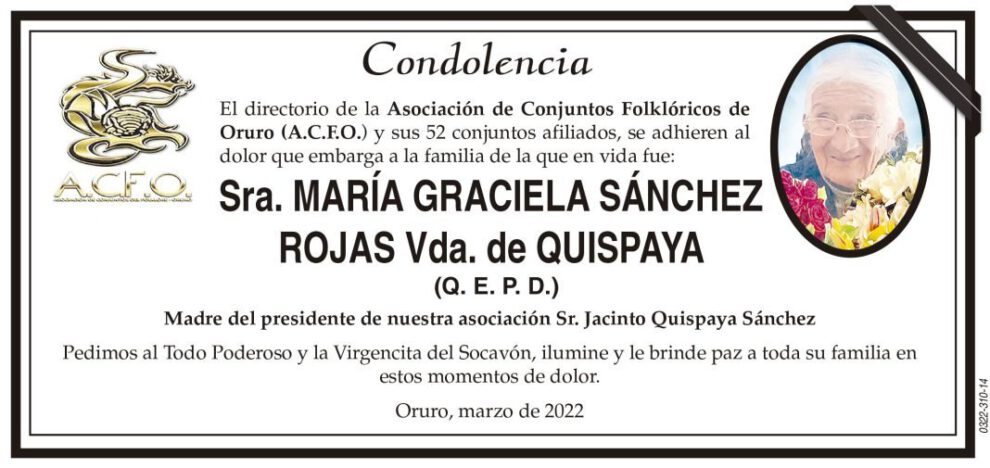 Condolencia por María Graciela Sánchez Rojas