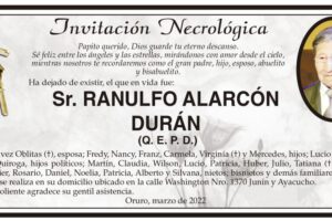 Invitación Necrológica: Sr. Ranulfo Alarcón Durán