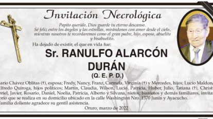 Invitación Necrológica: Sr. Ranulfo Alarcón Durán