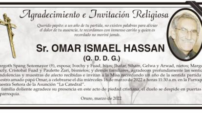Agradecimiento e Invitación Religiosa por Omar Ismael Hassan