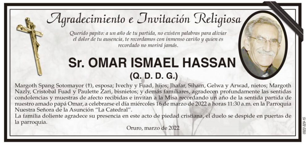 Agradecimiento e Invitación Religiosa por Omar Ismael Hassan