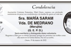 Condolencia por María Saram Vda. de Medrano