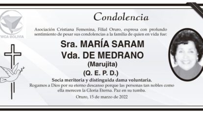 Condolencia por María Saram Vda. de Medrano