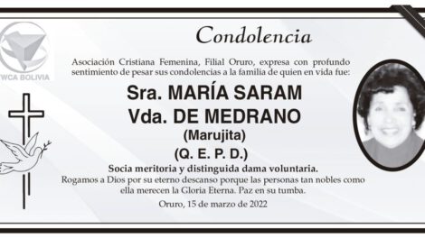 Condolencia por María Saram Vda. de Medrano