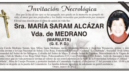 Invitación Necrológica de María Saram Alcázar