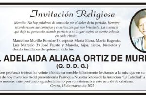 SRA. ADELAIDA ALIAGA ORTIZ DE MURILLO en invitación religiosa