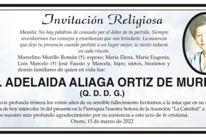SRA. ADELAIDA ALIAGA ORTIZ DE MURILLO en invitación religiosa