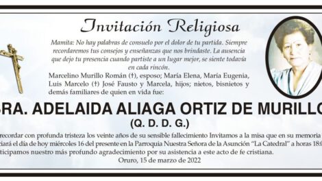 SRA. ADELAIDA ALIAGA ORTIZ DE MURILLO en invitación religiosa