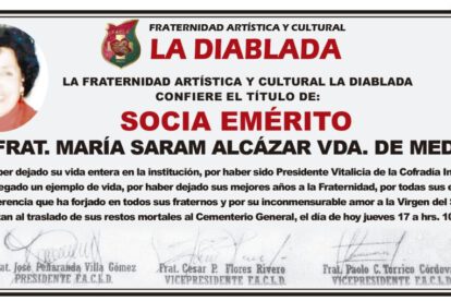 Necrológico de María Saram Alcázar Vda. de Medrano