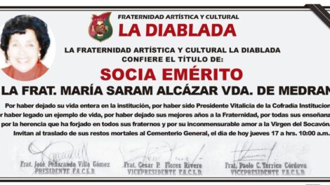 Necrológico de María Saram Alcázar Vda. de Medrano