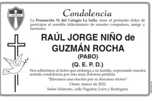 Condolencia por Raúl Jorge Niño de Guzmán Rocha