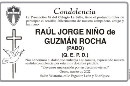 Condolencia por Raúl Jorge Niño de Guzmán Rocha