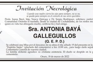 Invitación Necrológica de Antonia Bayá Galleguillos