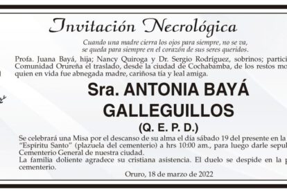Invitación Necrológica de Antonia Bayá Galleguillos