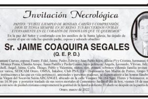 Invitación Necrológica para Jaime Coaquira Segales