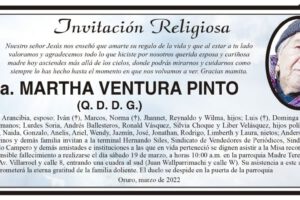 Martha Ventura Pinto, invitación a misa recordatoria