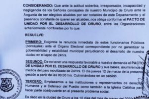 Paro de 24 horas anunciado por choferes y Fedjuve en Oruro