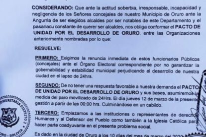 Paro de 24 horas anunciado por choferes y Fedjuve en Oruro