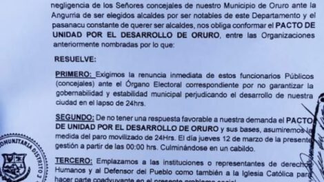 Paro de 24 horas anunciado por choferes y Fedjuve en Oruro