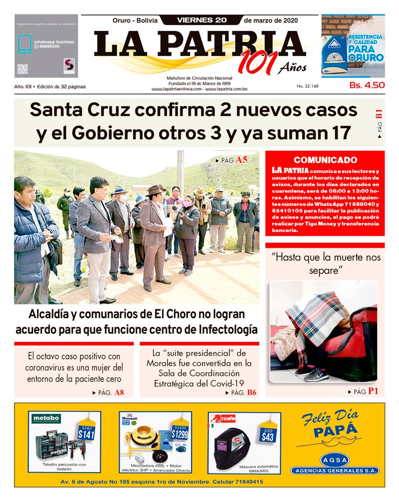 Portadas impresas del 20 de marzo de 2020