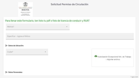 Permiso de circulación especial a través de plataforma en internet